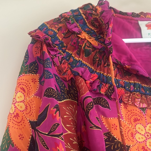 FARM RIO Tropical Tapestry Ruffled Blouse, size XS. - Picture 4 of 5